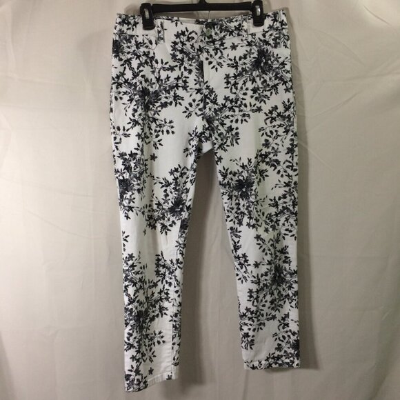 Calvin Klein Pants Ankle Black White Floral Print Cotton Stretch 4 Pockets Sz 10 - Picture 5 of 6
